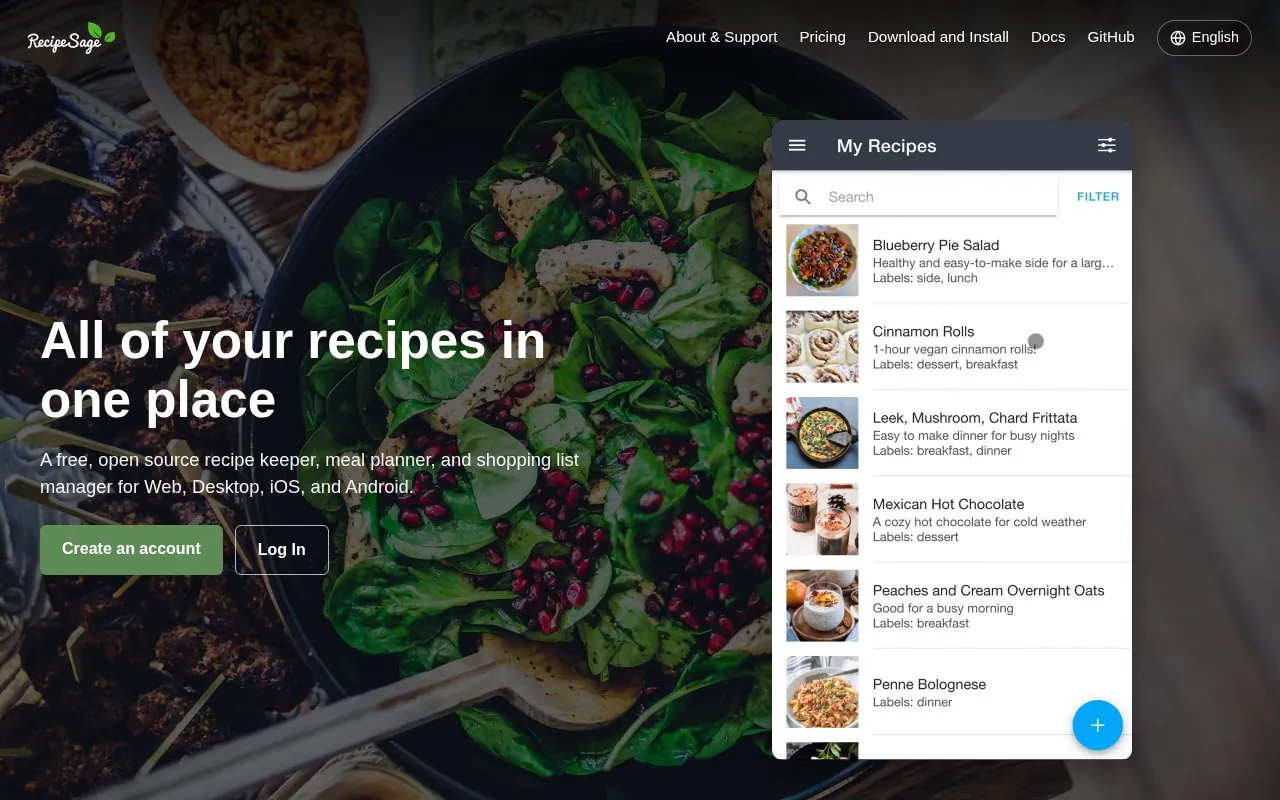 RecipeSage homepage screenshot