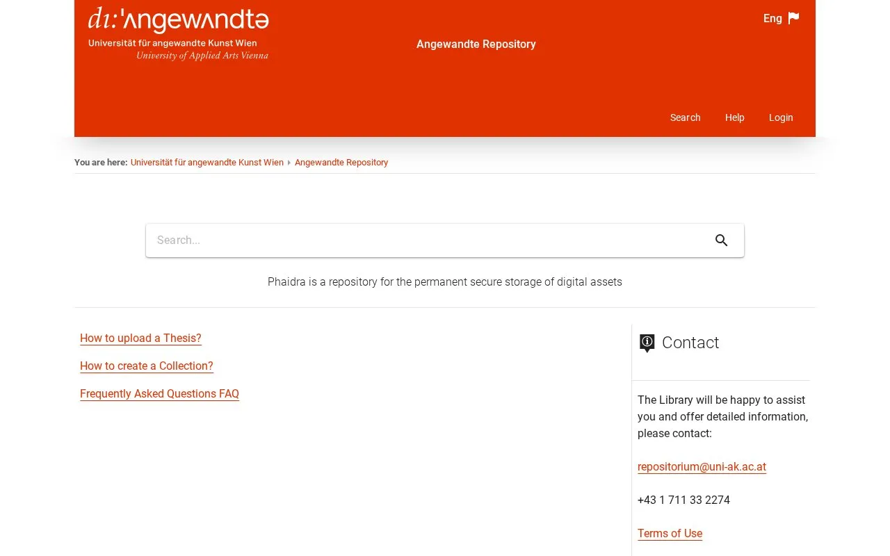 Angewandte Repository homepage screenshot