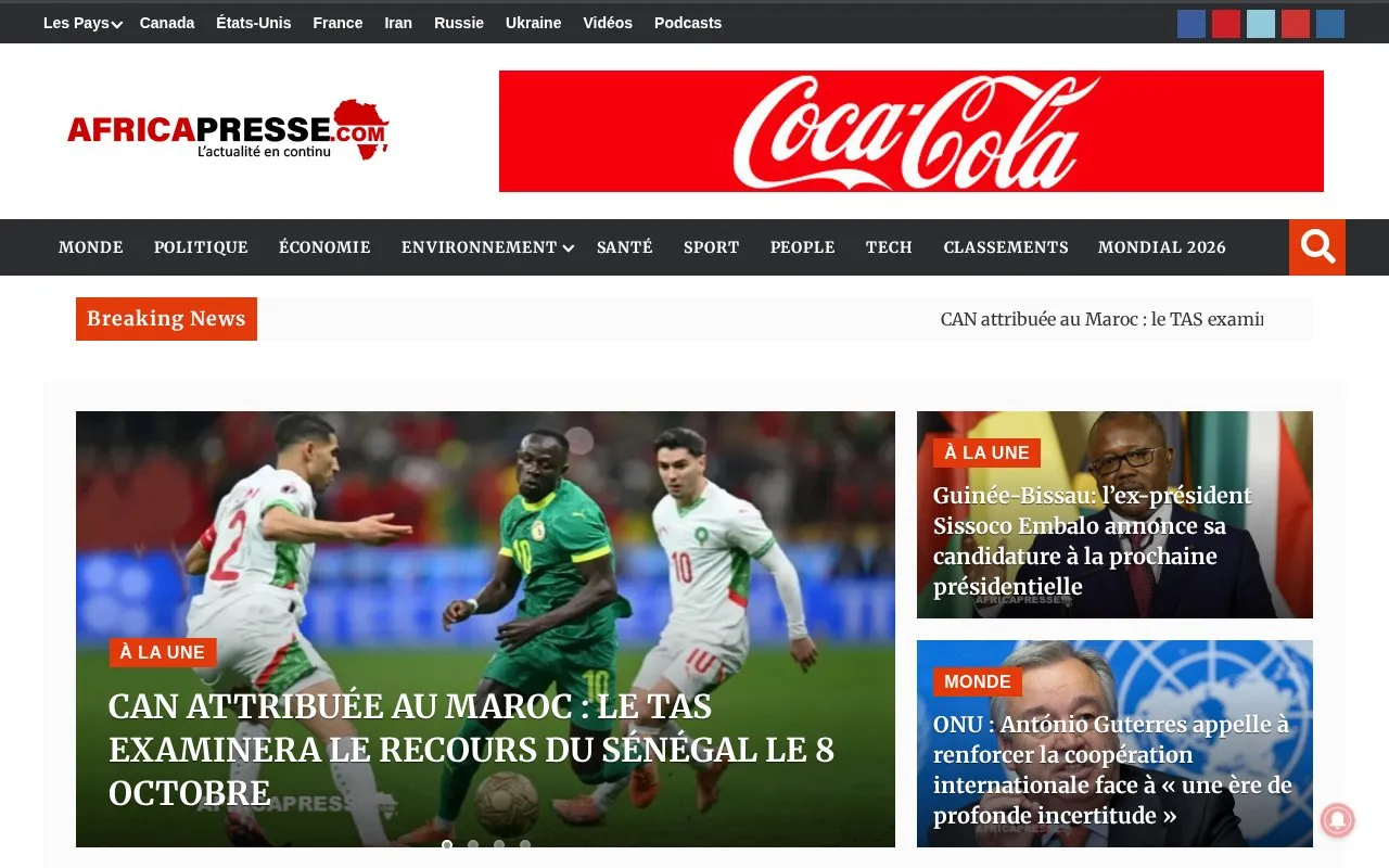 Africa Presse homepage screenshot