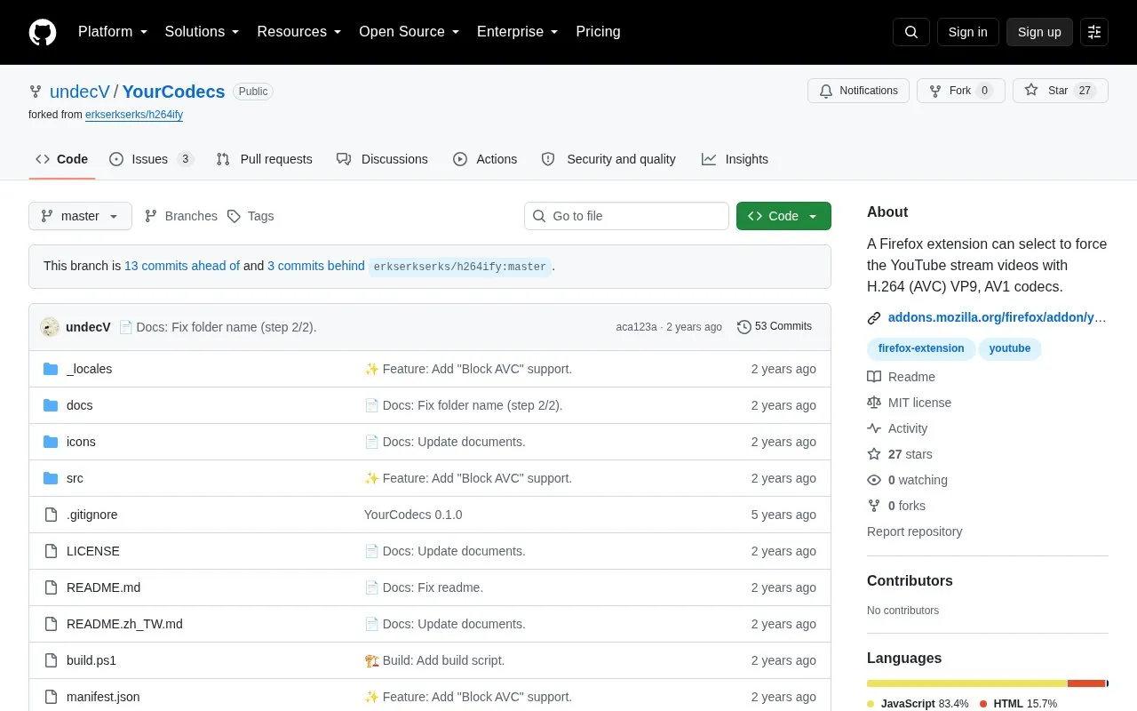 YourCodecs homepage screenshot