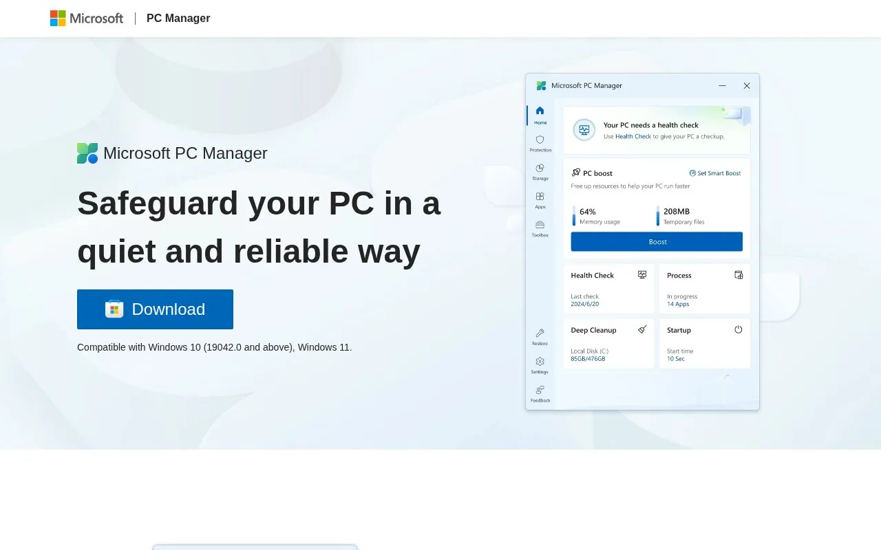 PC Manager homepage screenshot