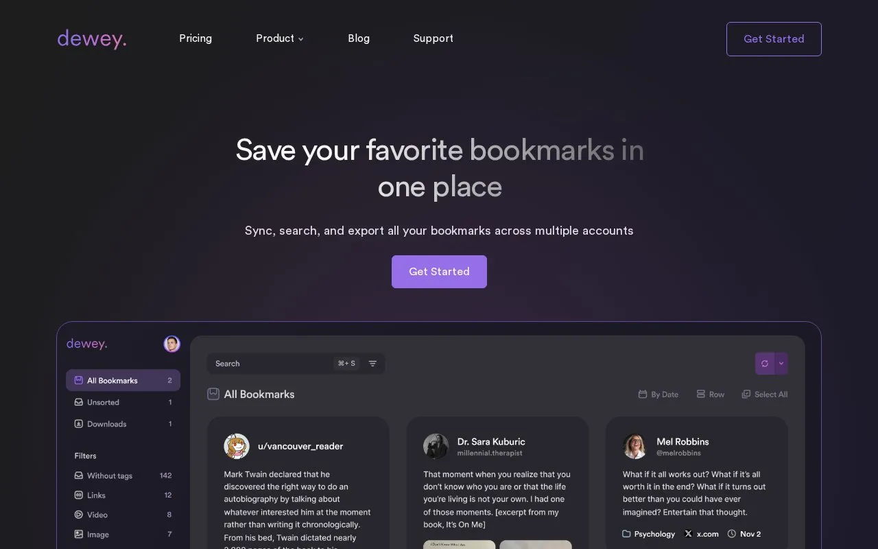 Getdewey.co homepage screenshot