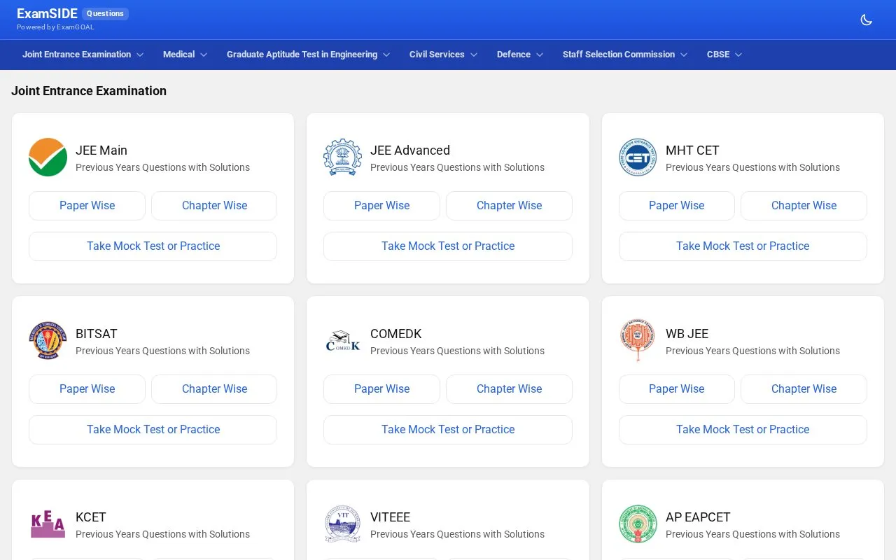 ExamSide homepage screenshot