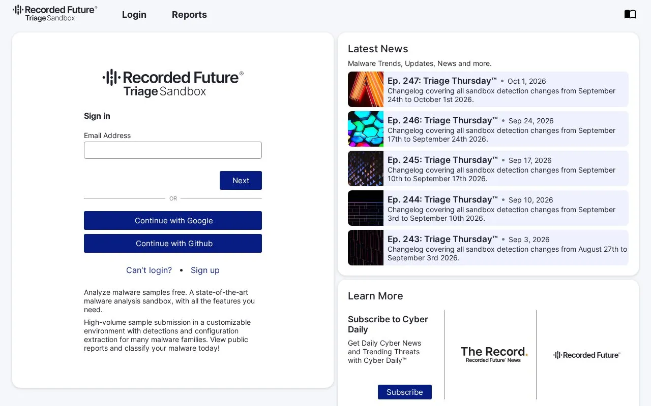 Triage homepage screenshot