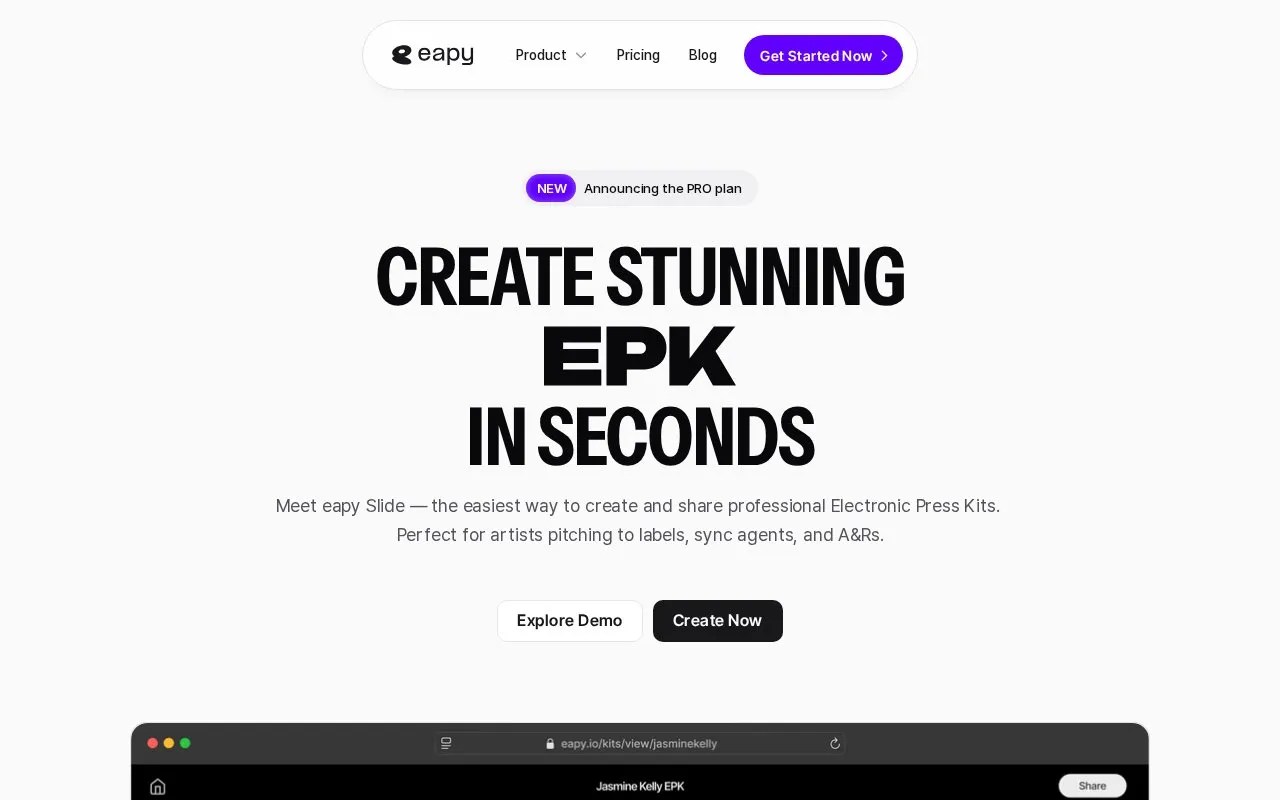 Eapy homepage screenshot
