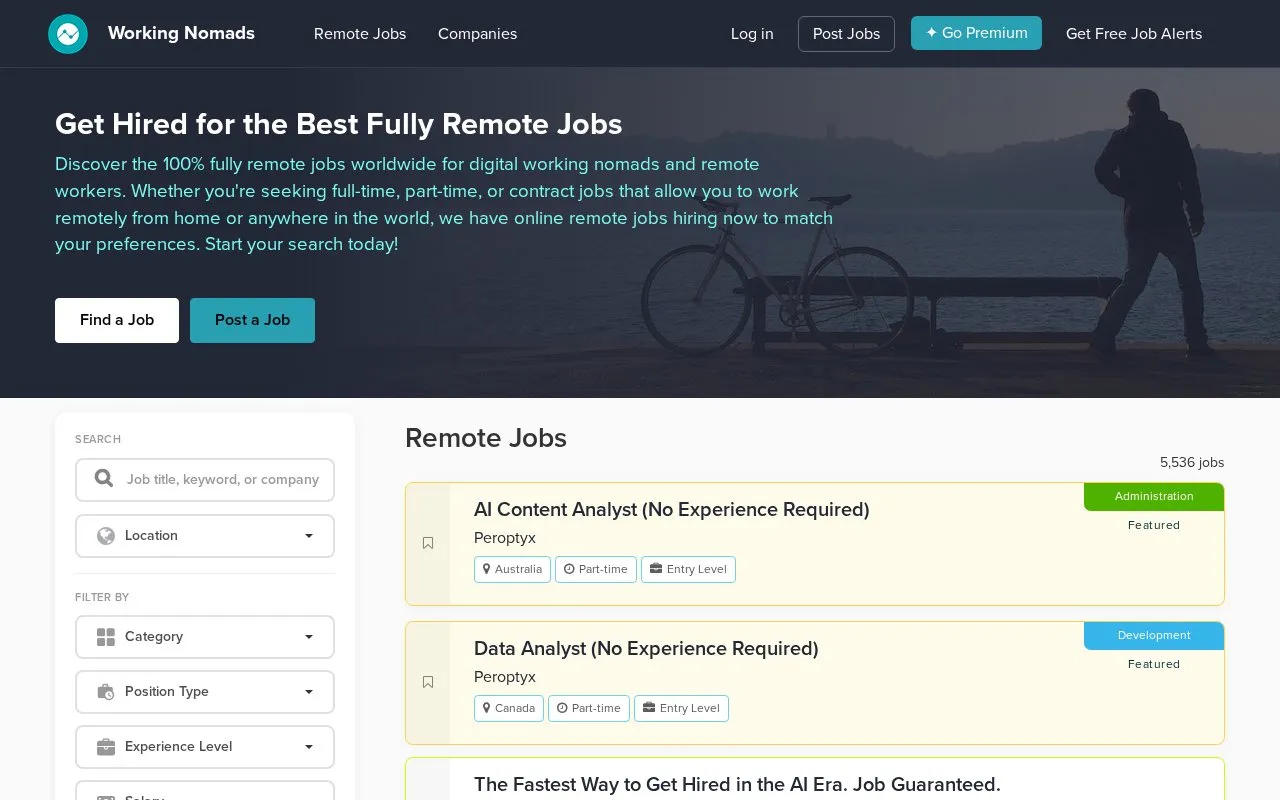 Working Nomads homepage screenshot
