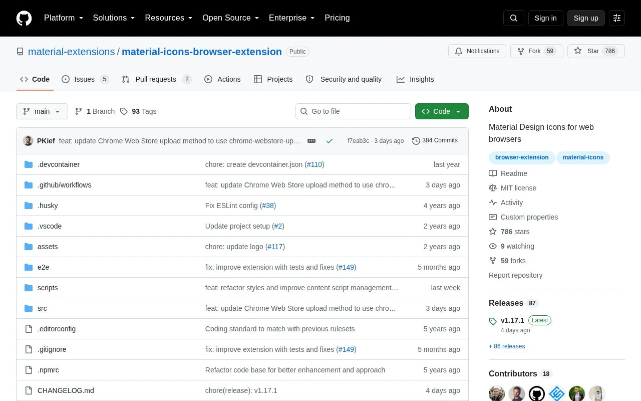 github-material-icons-extension homepage screenshot