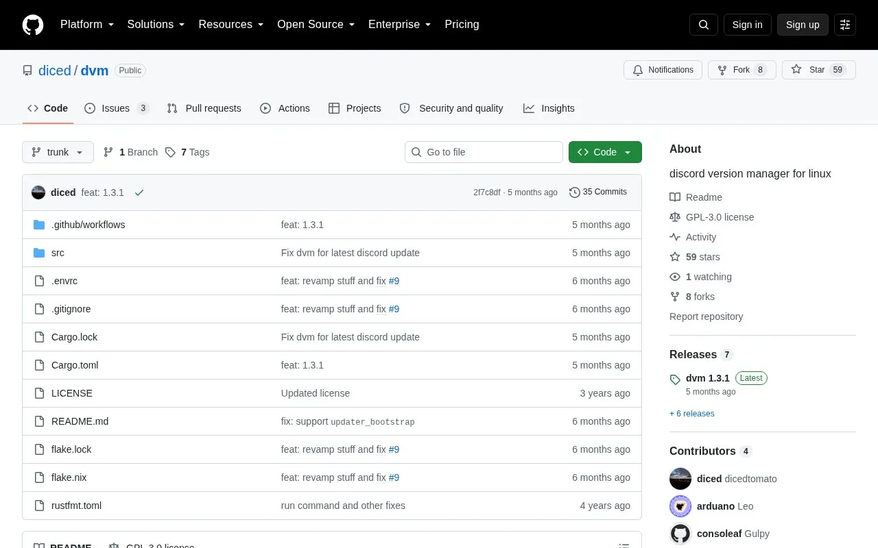 dvm homepage screenshot