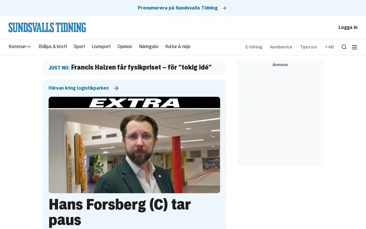 Sundsvalls Tidning homepage screenshot