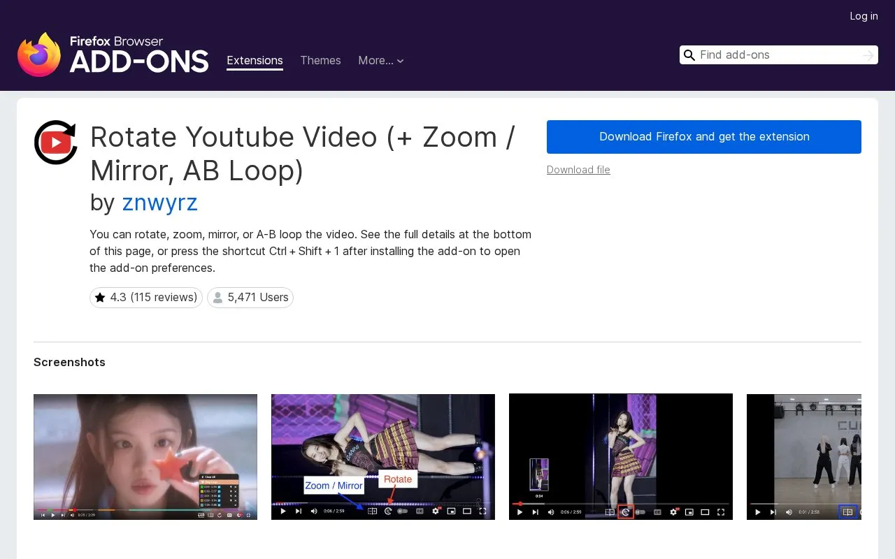 Rotate Youtube Video (+ Zoom / Mirror, AB Loop) by znwyrz homepage screenshot