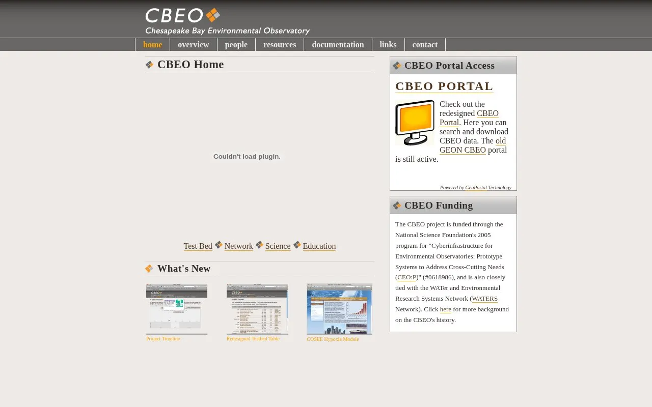 Chesapeake Bay Environmental Observatory homepage screenshot