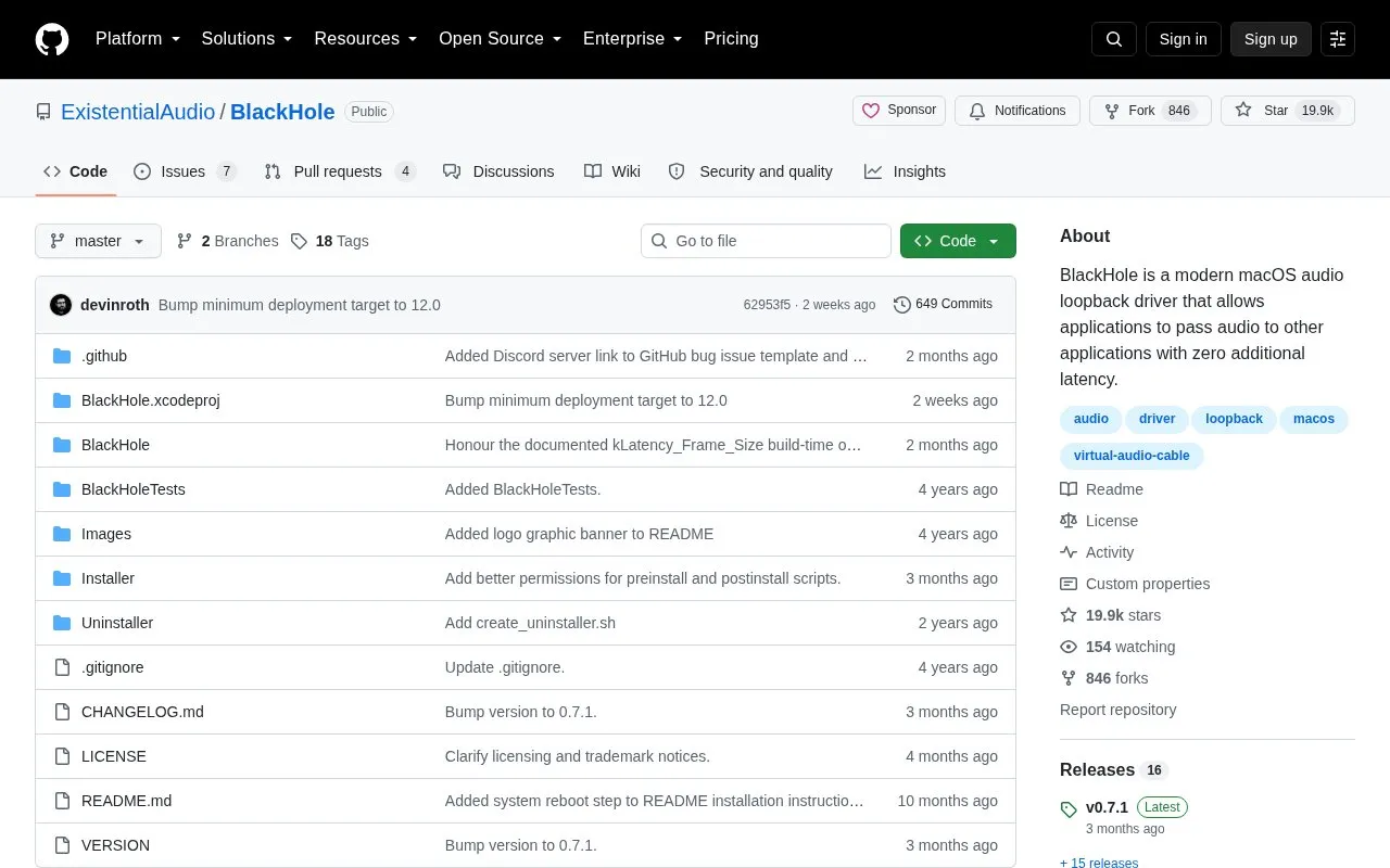 BlackHole homepage screenshot