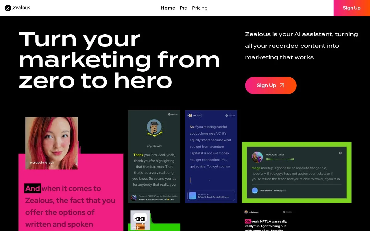 Zealous homepage screenshot