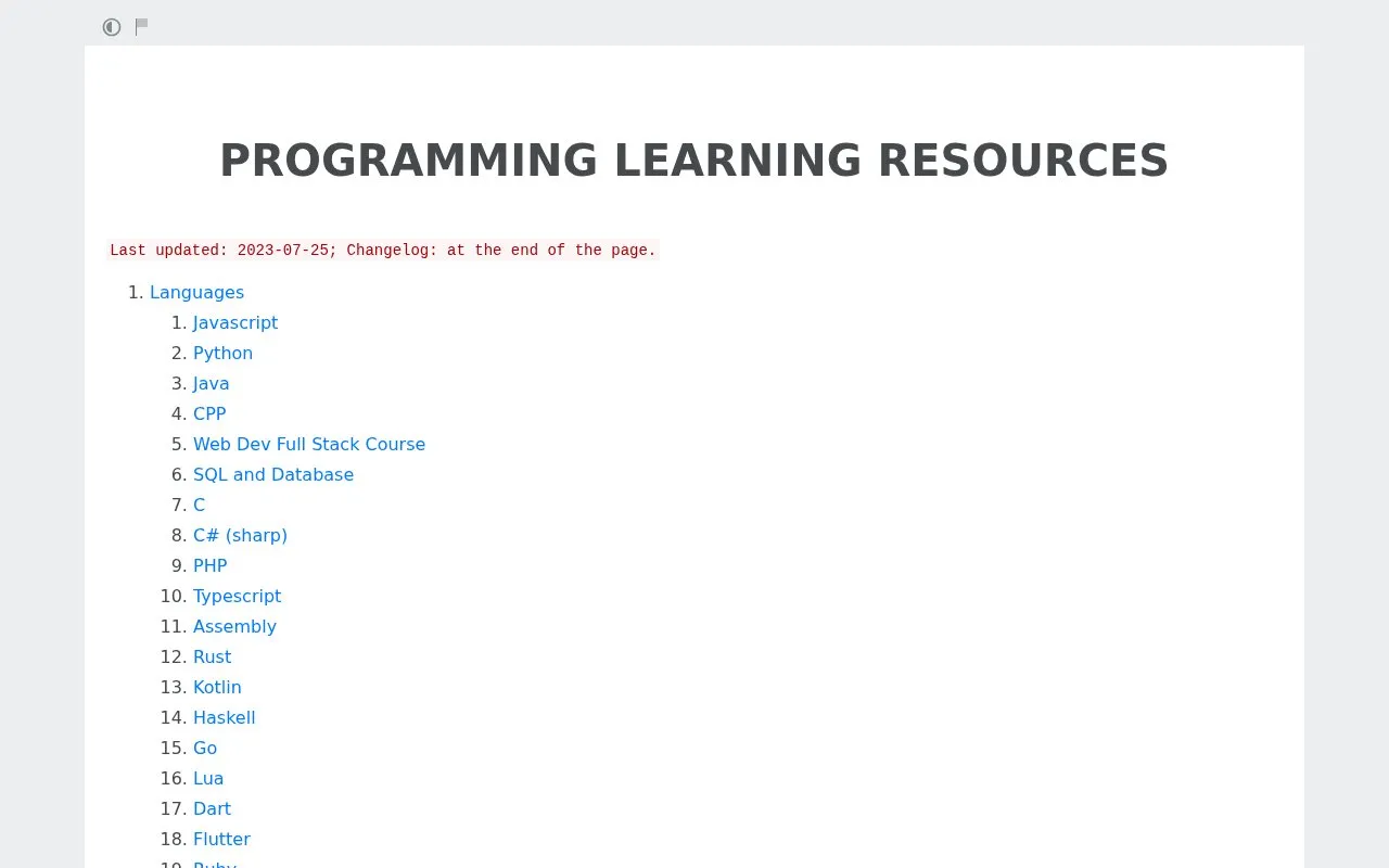 ProgrammingLearningResources homepage screenshot