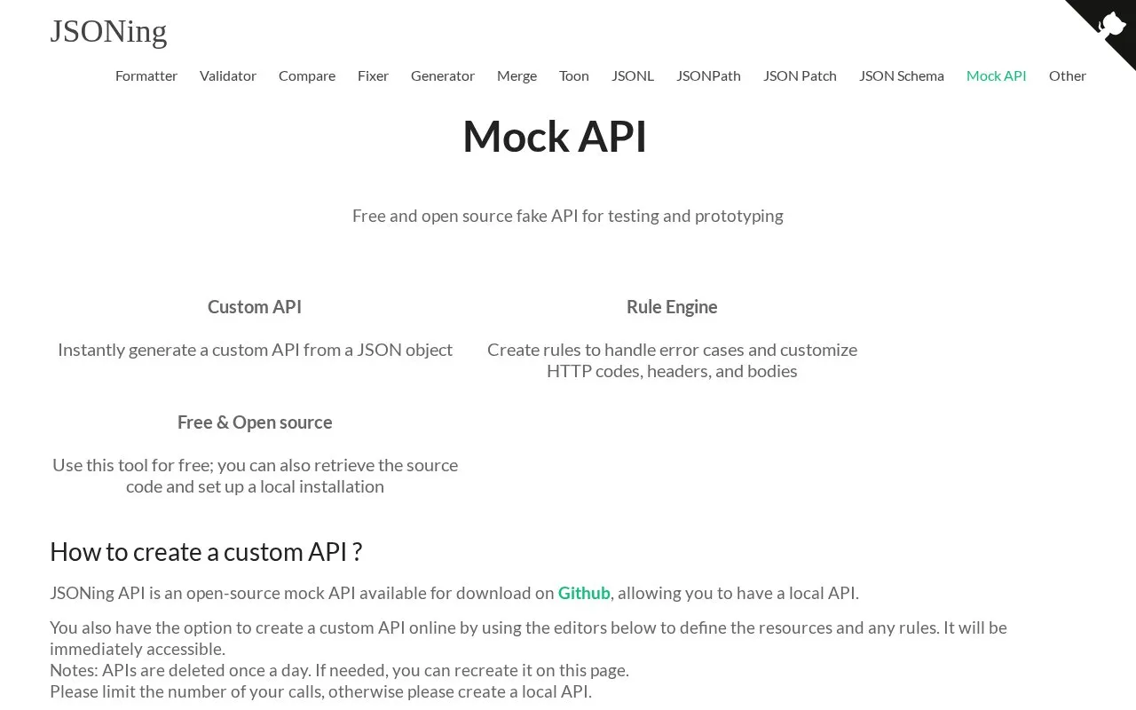 JSONing - homepage screenshot