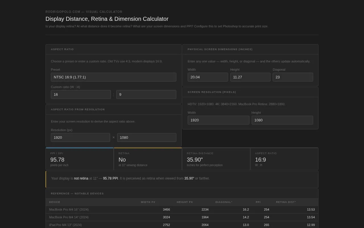 Display Calc homepage screenshot