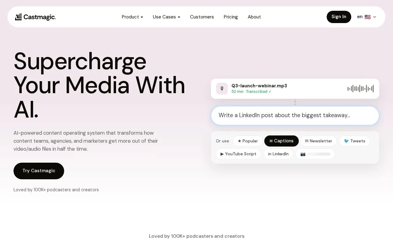Castmagic homepage screenshot