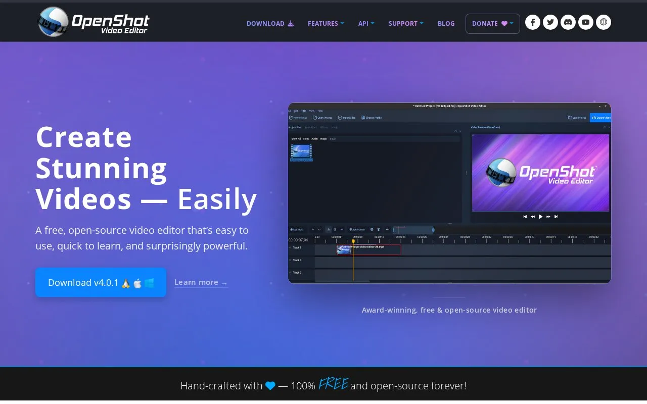 OpenShot homepage screenshot