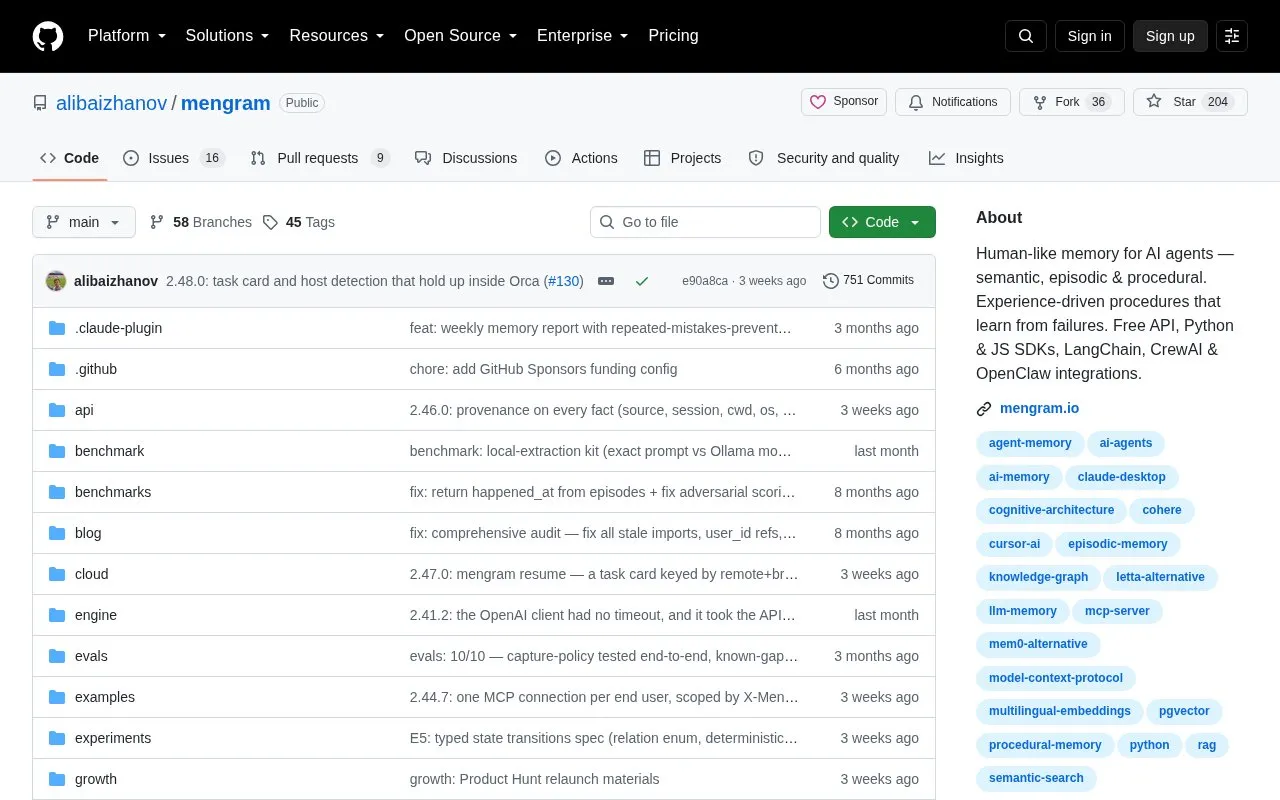 Mengram homepage screenshot