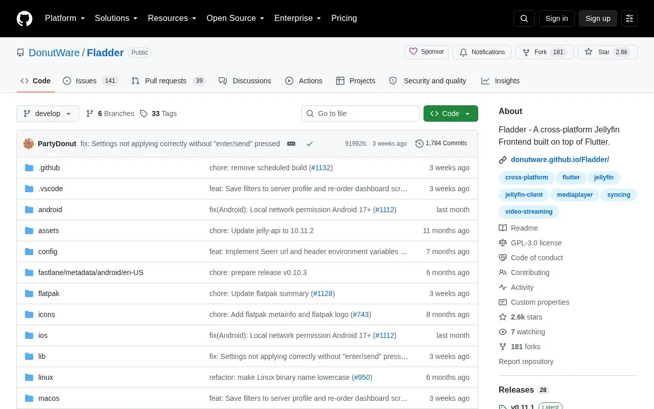 Fladder homepage screenshot