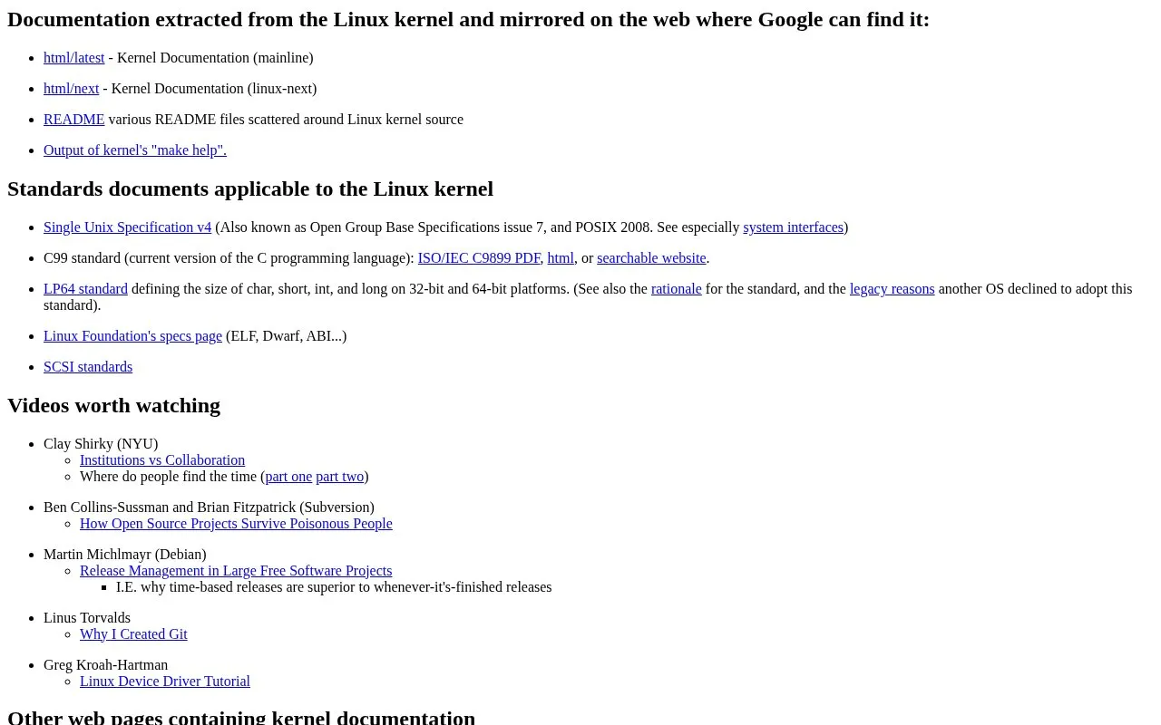 The Linux Kernel homepage screenshot