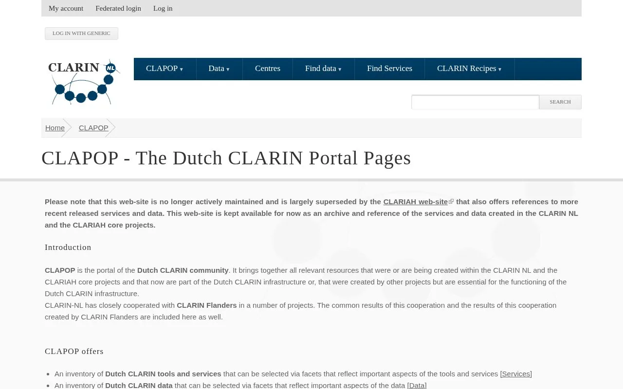 CLAPOP homepage screenshot