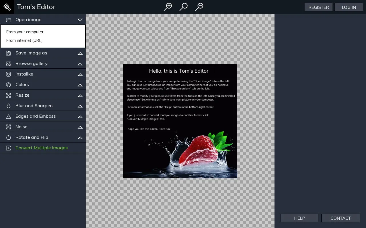 Tom's Editor homepage screenshot