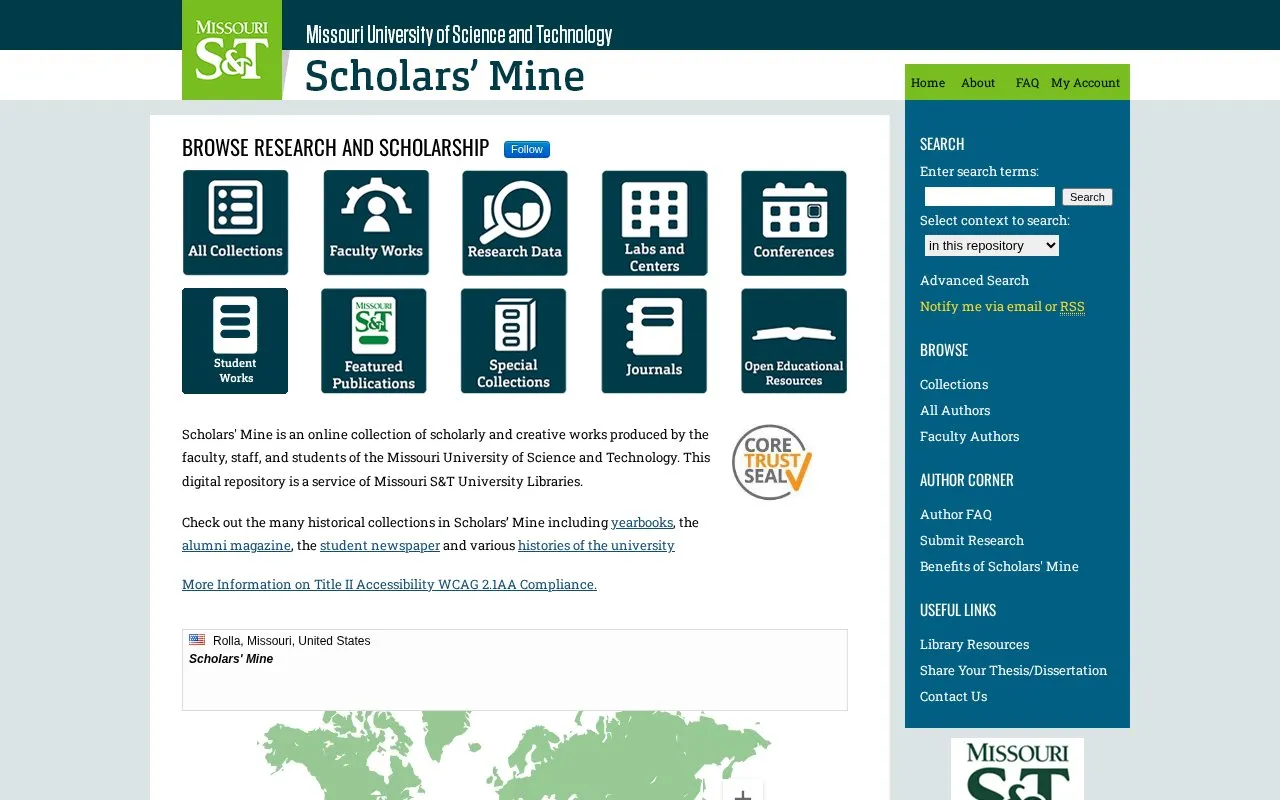 Scholars' Mine homepage screenshot