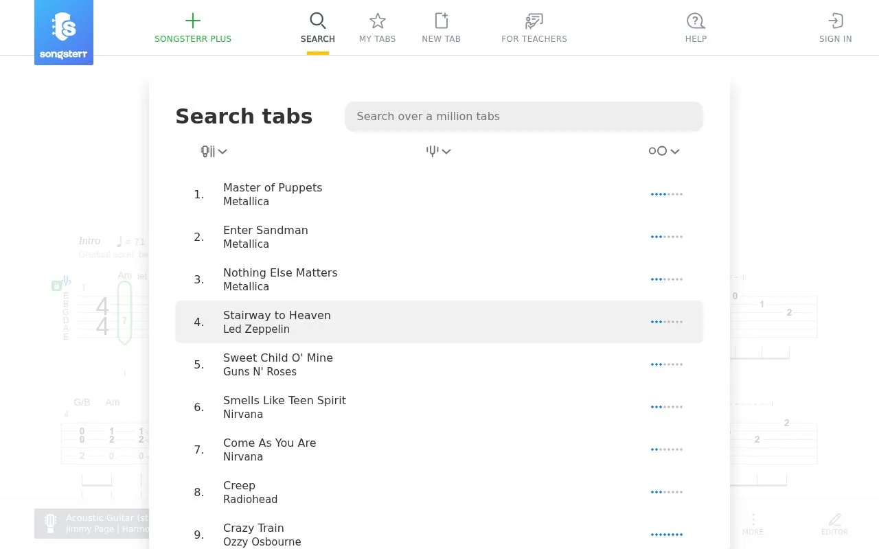 Songsterr homepage screenshot