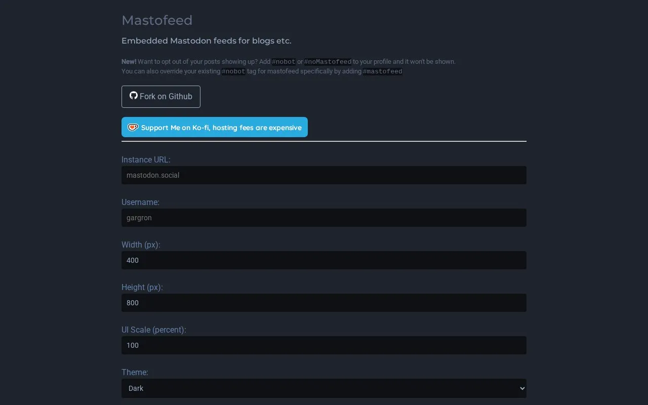 Mastofeed homepage screenshot