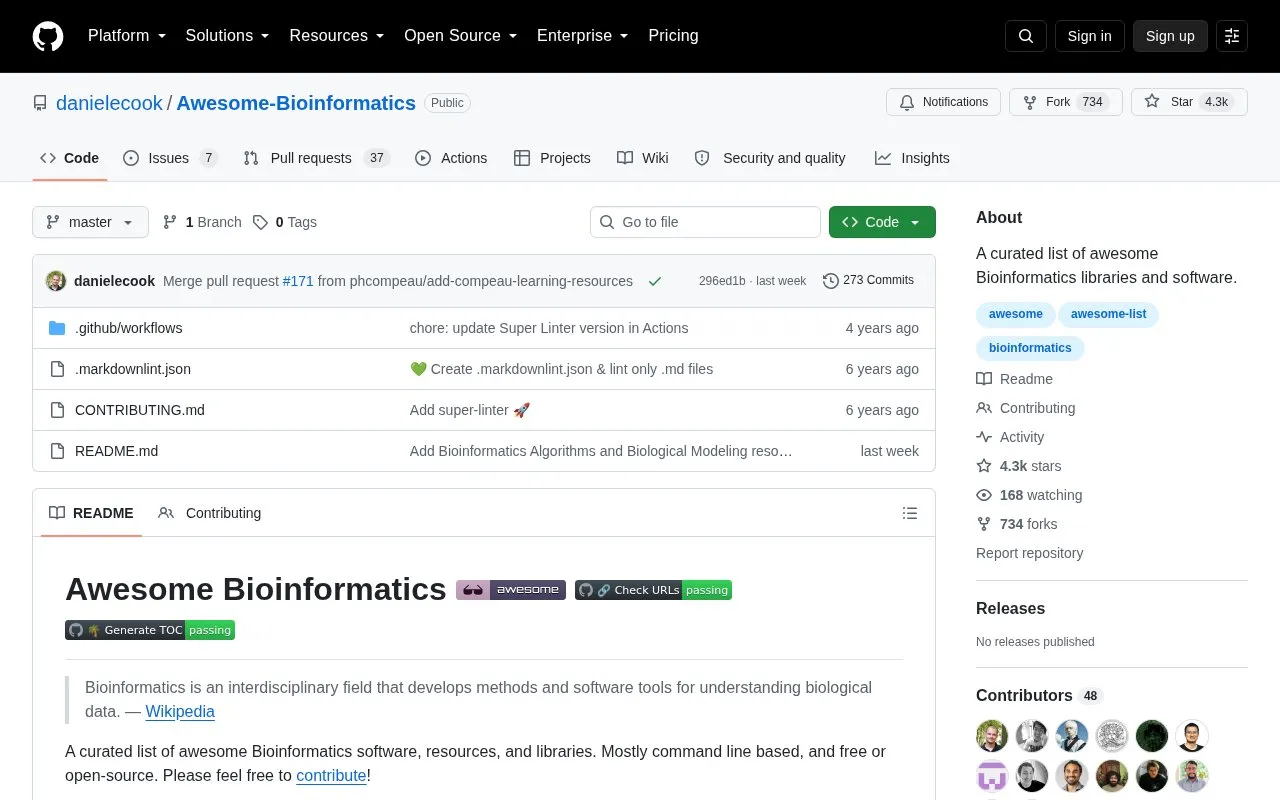 Awesome Bioinformatics homepage screenshot