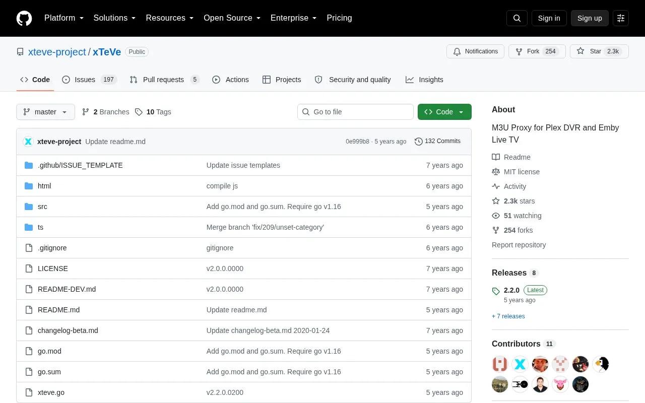 xTeVe homepage screenshot