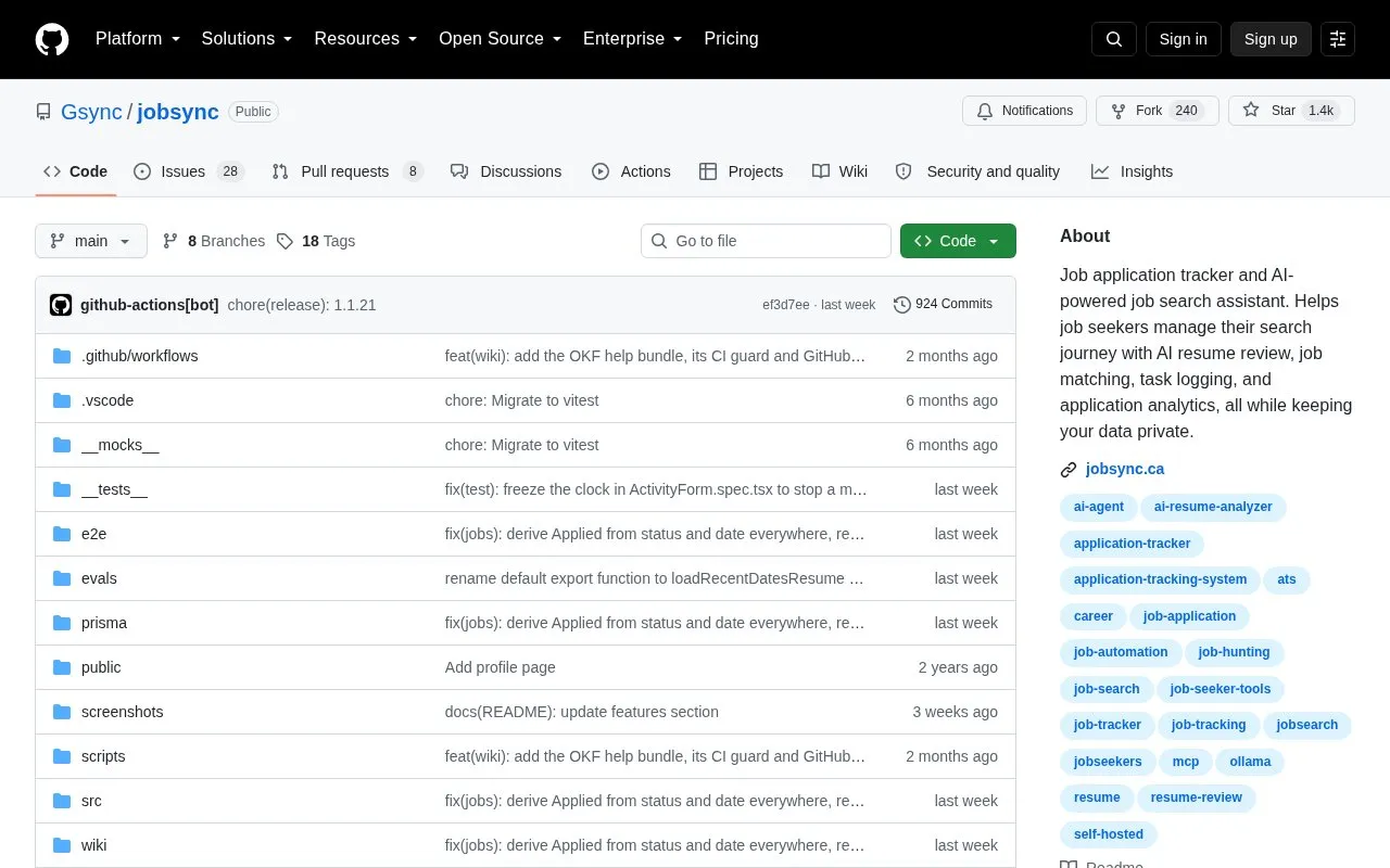 JobSync homepage screenshot