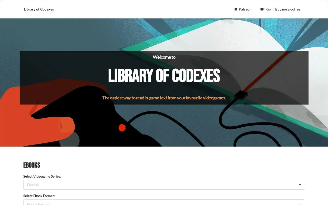 Library of Codexes homepage screenshot