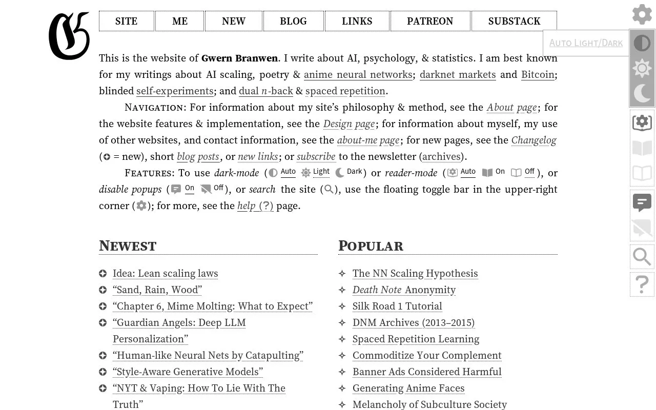 Gwern.net homepage screenshot