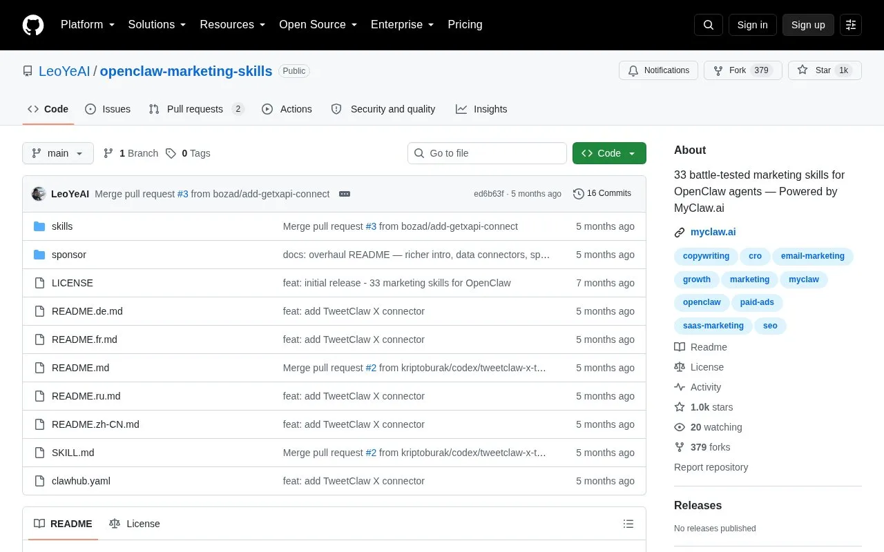 openclaw-marketing-skills homepage screenshot