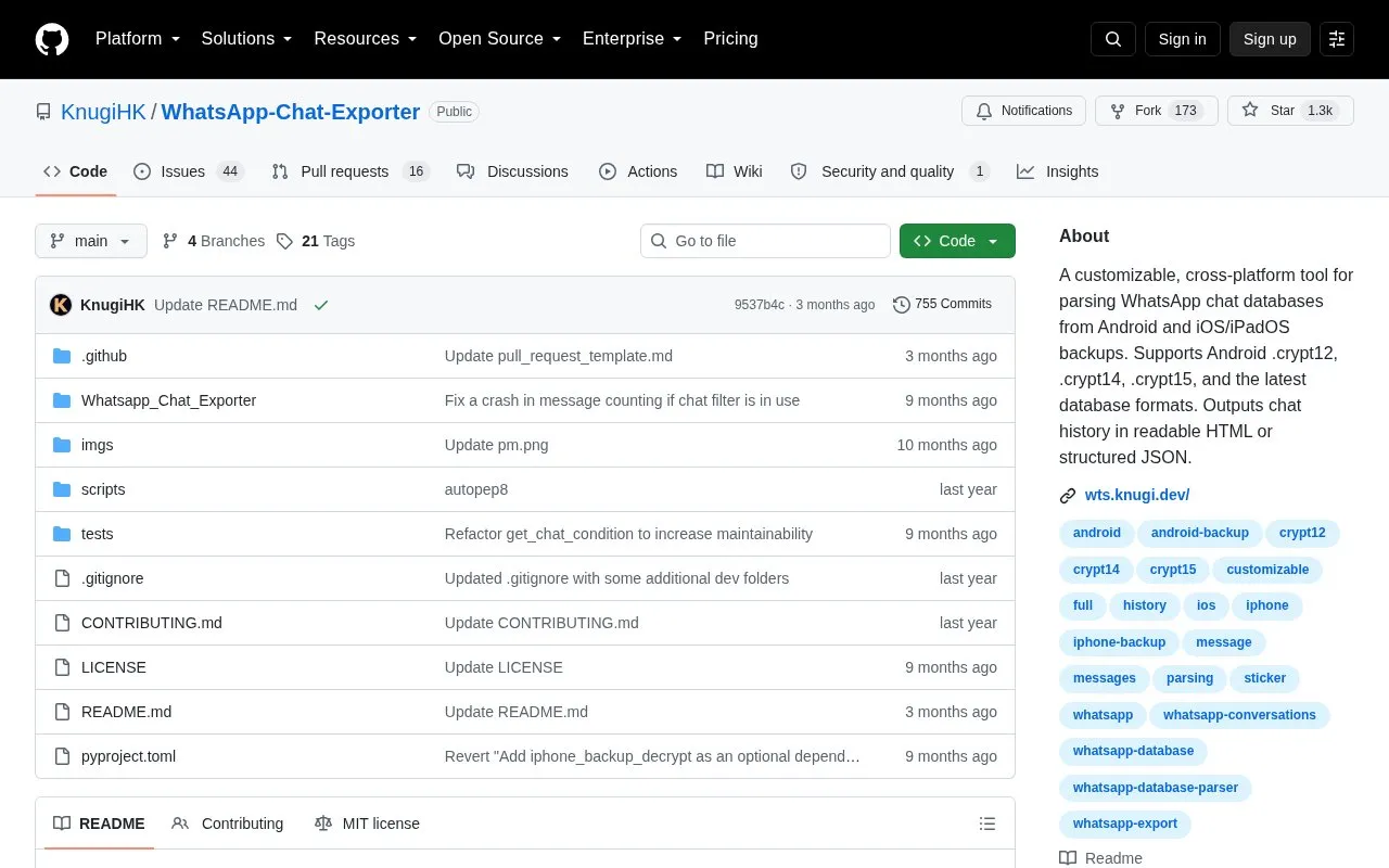 WhatsApp-Chat-Exporter homepage screenshot