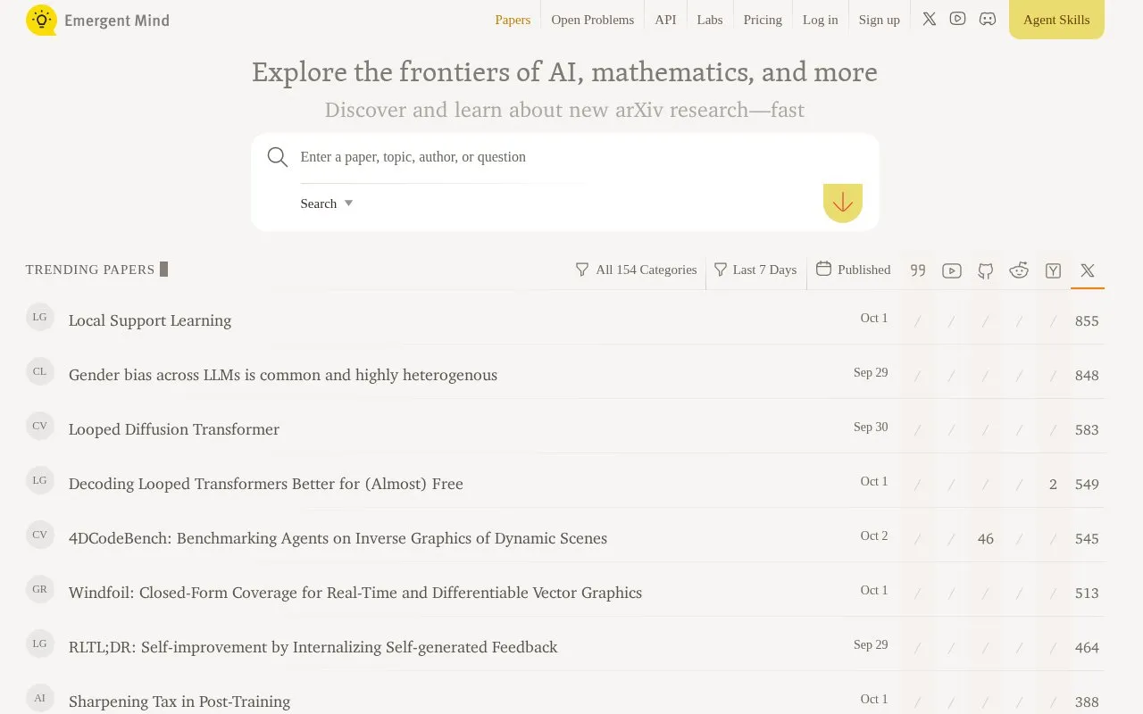 EmergentMind homepage screenshot