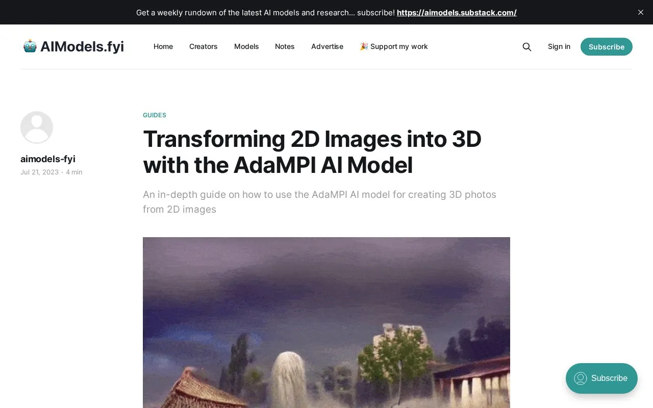Transforming 2D Images into 3D with the AdaMPI AI Model homepage screenshot