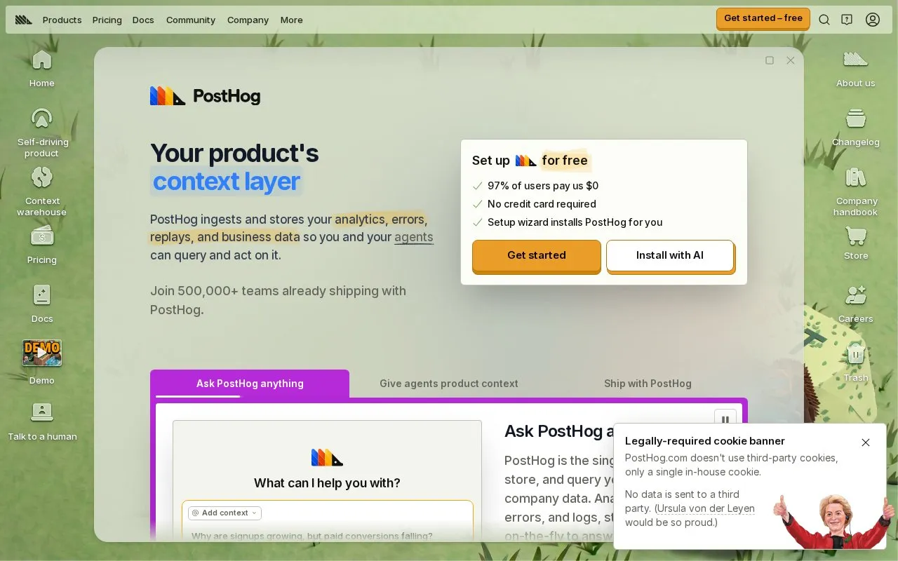 PostHog homepage screenshot