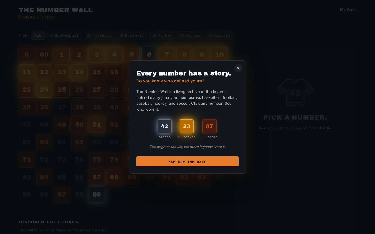 The Number Wall homepage screenshot