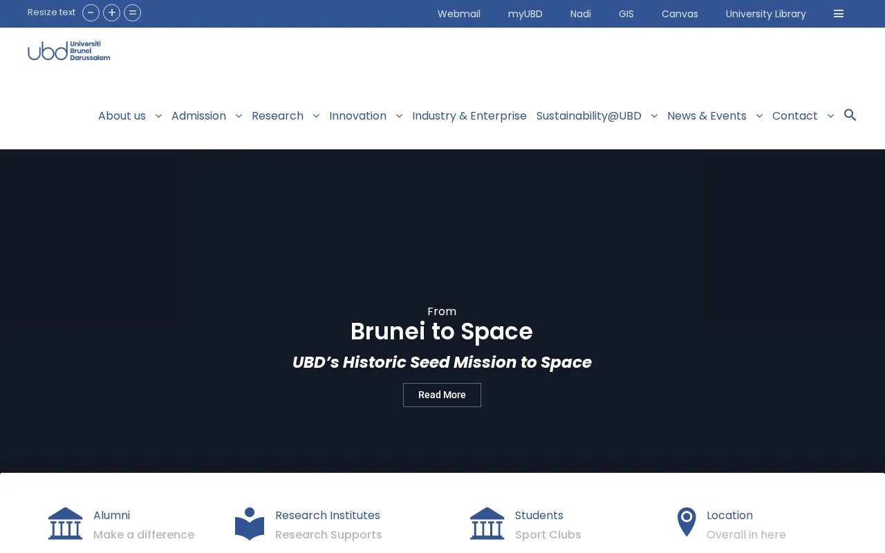 Universiti Brunei Darussalam homepage screenshot