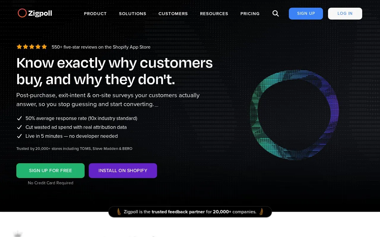 Zigpoll homepage screenshot