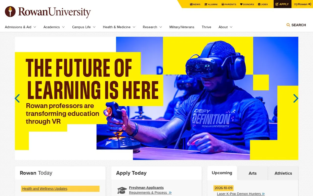Rowan University homepage screenshot