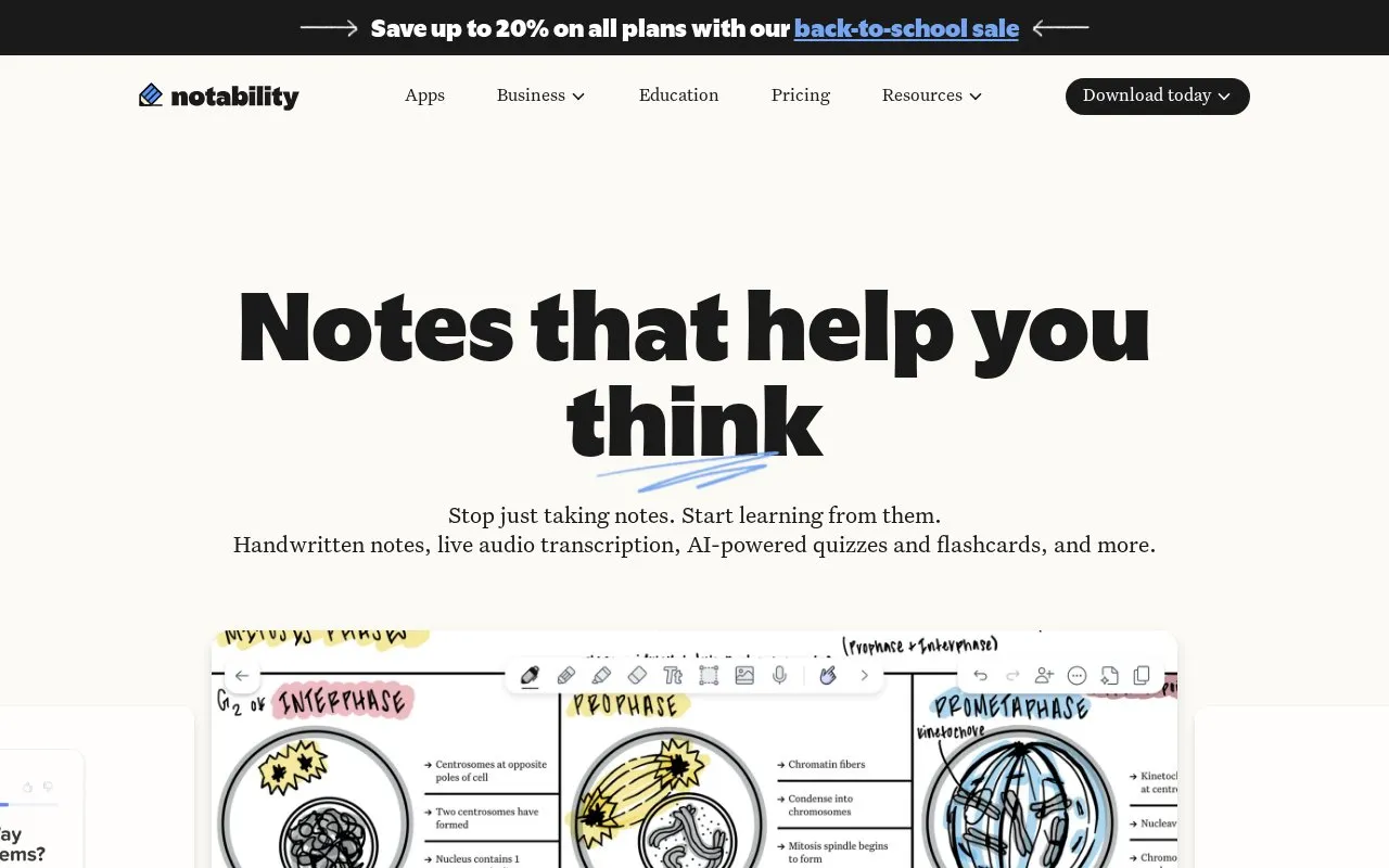 Notability homepage screenshot