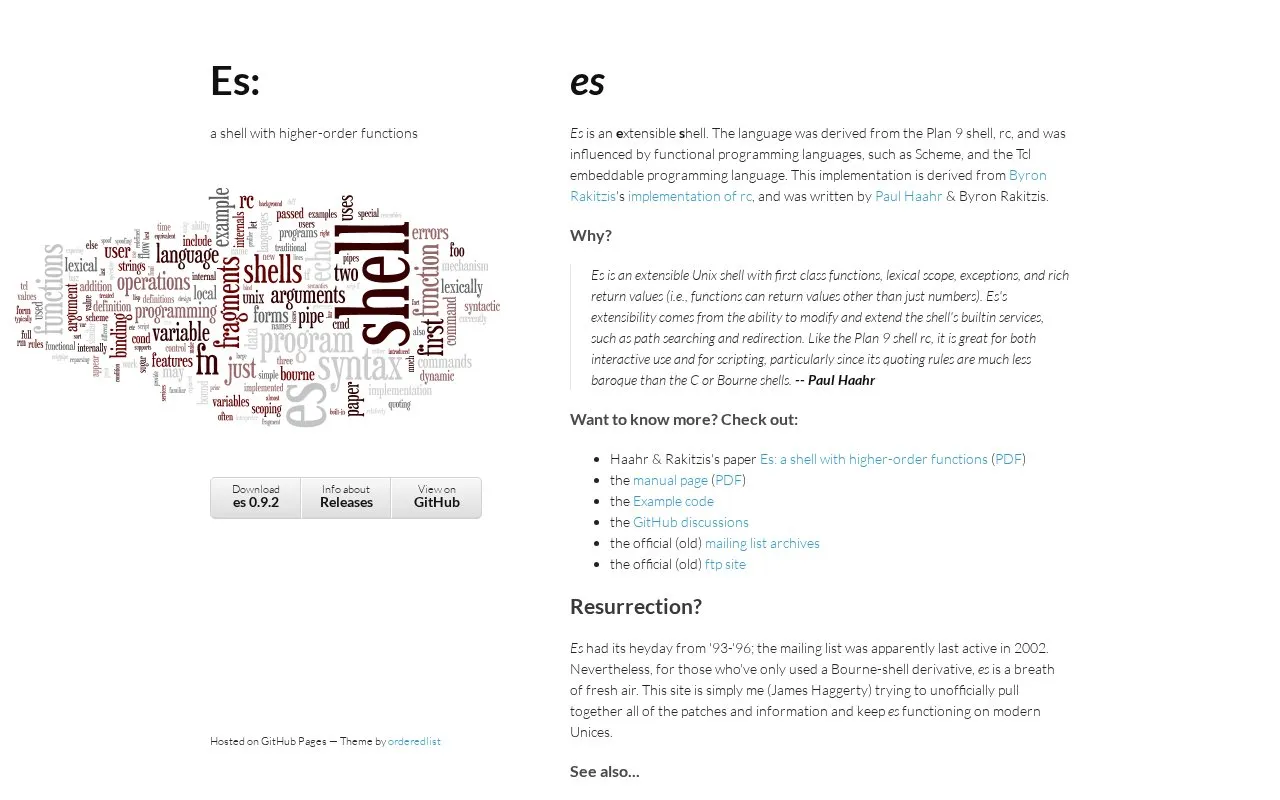 Es homepage screenshot
