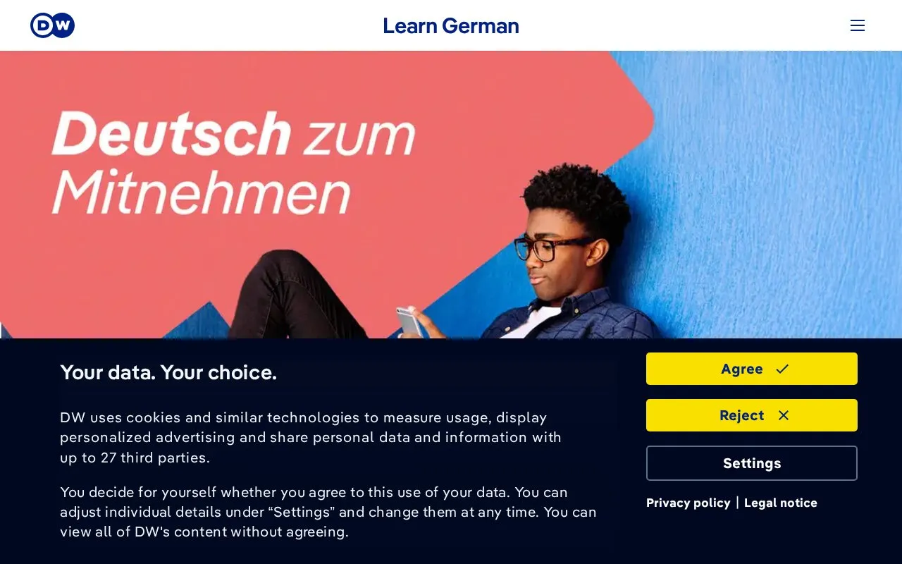 DW German Course homepage screenshot