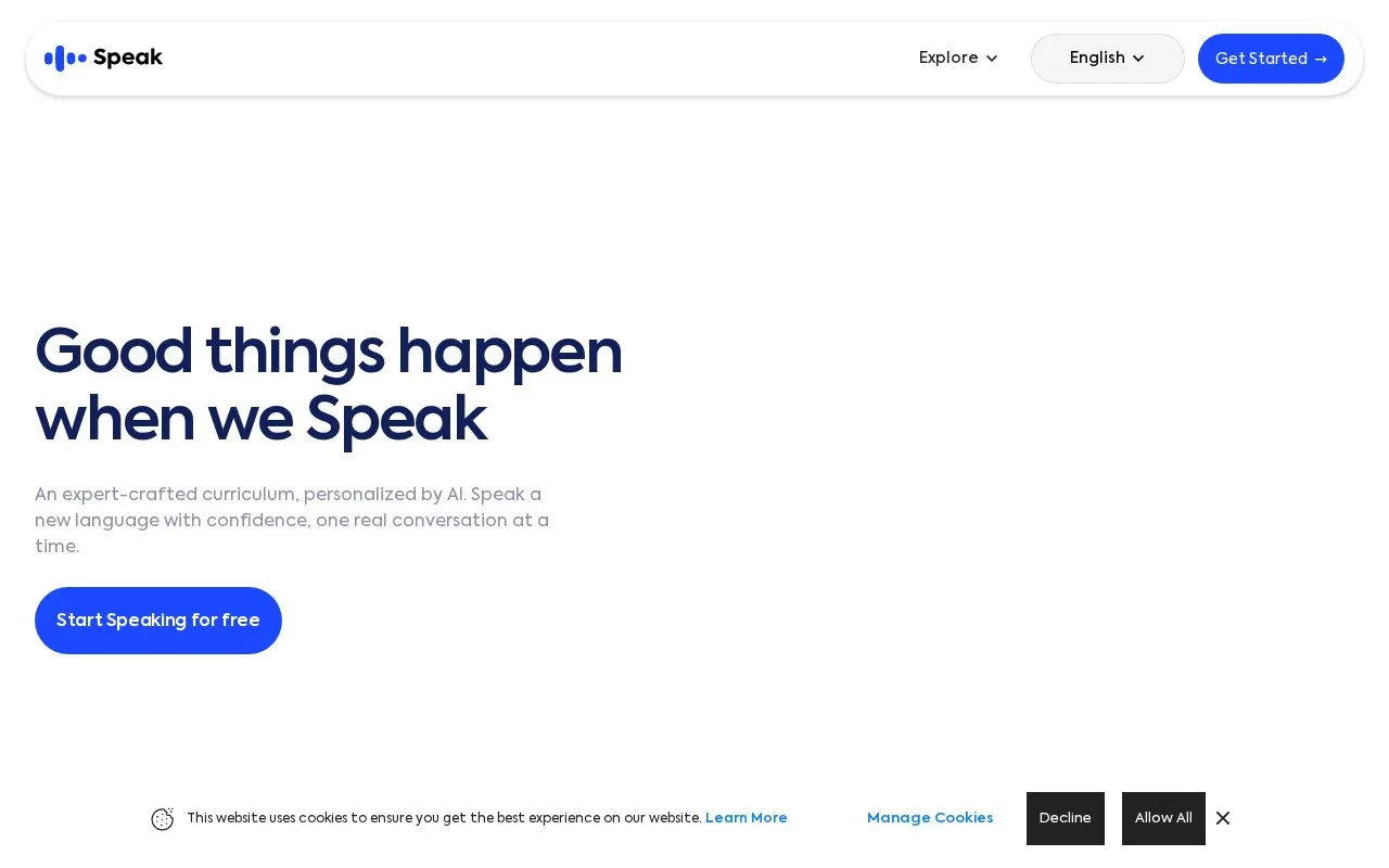 Speak homepage screenshot