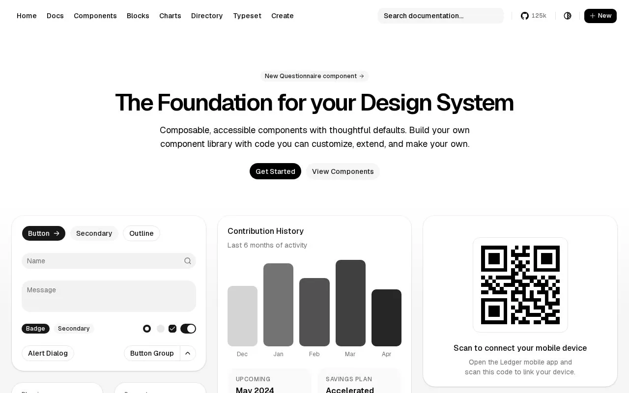shadcn/ui homepage screenshot