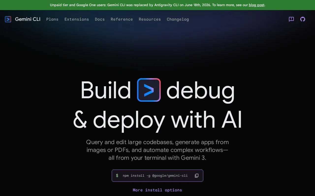 Gemini CLI homepage screenshot